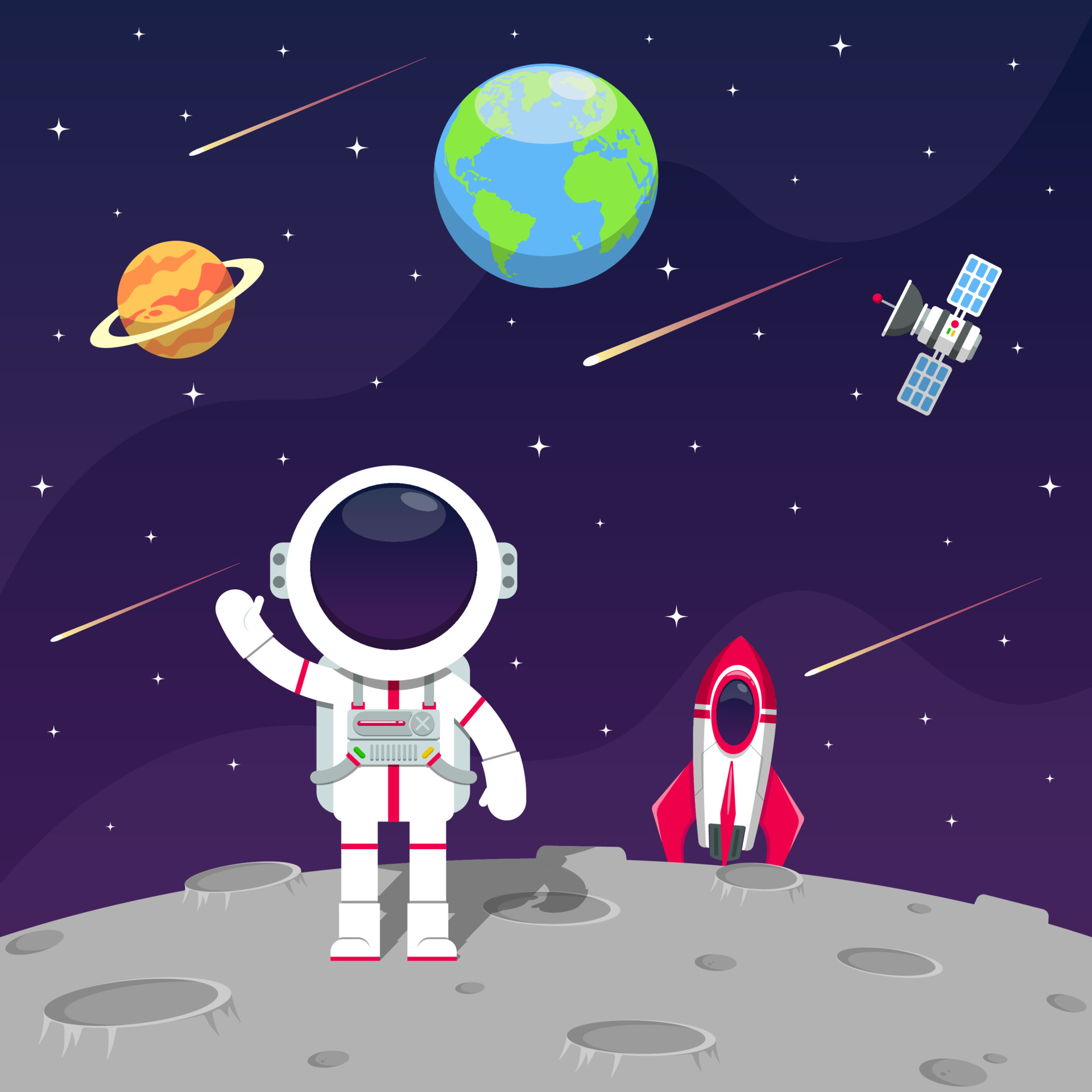 Πηγή: Vecteezy (n.d.). Vector illustration of the astronaut landed on the moon with his rocket and saw a view of the Earth and other planets surrounded by stars. Retrieved from https://www.vecteezy.com/vector-art/11461443-vector-illustration-of-the-astronaut-landed-on-the-moon-with-his-rocket-and-saw-a-view-of-the-earth-and-other-planets-surrounded-by-stars
